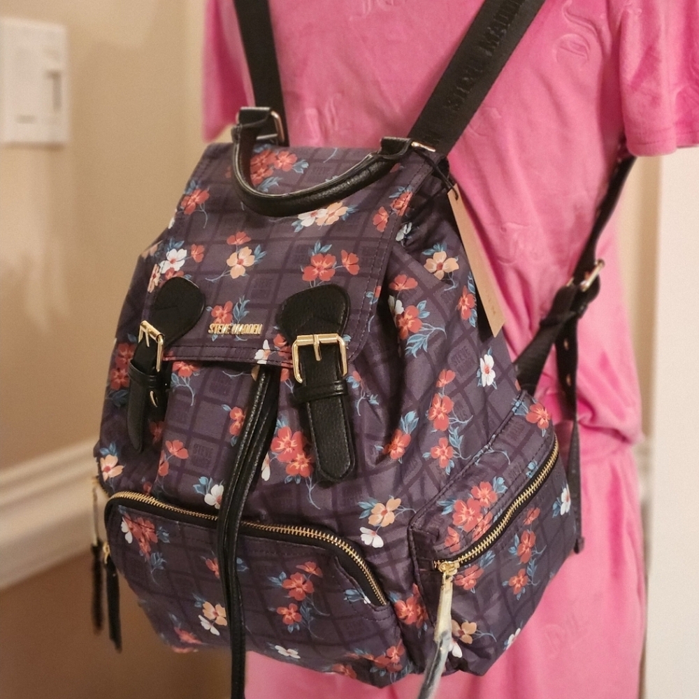 NWT ❗️ Steve Madden black multicolor floral bsolly backpack large travel orginaz - Picture 6 of 11